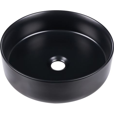 Lavabo sobre encimera de cerámica baño redondo negro mate ⌀ 40 cm Tebar