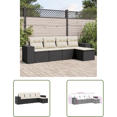The Living Store 5-tlg. Garten-Sofagarnitur mit Kissen Schwarz Poly Rattan - Gartensofas - Outdoor Möbel - Gartenmöbelset - Rattan Gartenmöbel - Polyrattan (1/3)
