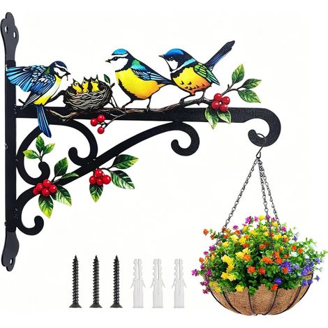 Support Suspension Coloré 3D Colibri équerre Suspension Plante en Fer Mural Support Jardiniere Balcon,Support suspendu en fer épaissi, motif colibri 3D, charge 13,6kg, pour jardinières et déco (1/5)