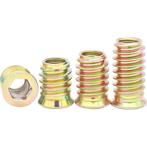 20 Pièces Ecrous Hexagonaux Filetés, Inserts Filetés en Bois, M4x15mm Écrous Filetés, Insert à Visser, pour Meubles (1/5)