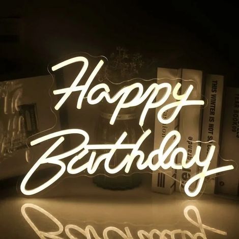 Happy Birthday Neon Sign Blanc chaud 1pc LED Néon Décoration murale pour la maison Chambre Bar Club Décoration de fête Odipie (1/4)