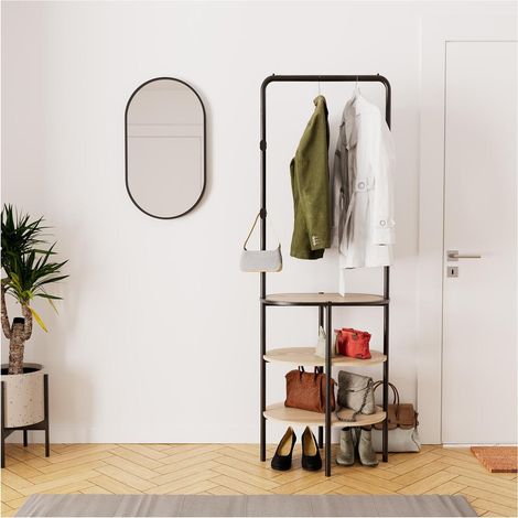 Ensemble meubles d'entrée portant rond bois et métal et miroir ovale