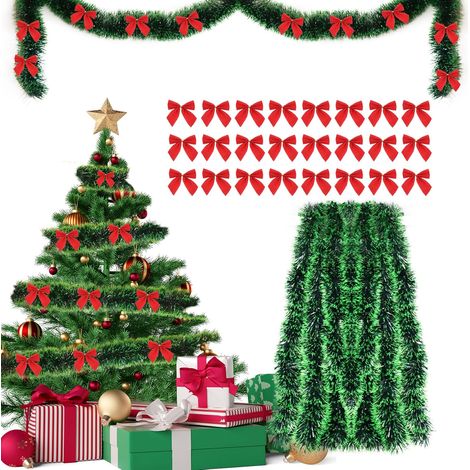 Guirlande Noel 10m + 24pcs Noeud Rouge Noel, Guirlande de Noël Artificielle (1/5)