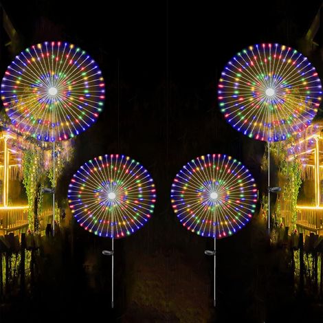 Lot de 4 lampes solaires feu d’artifice, 120 LED total, 40 fils cuivre, allée/jardin/Noël, multicolore. (1/5)
