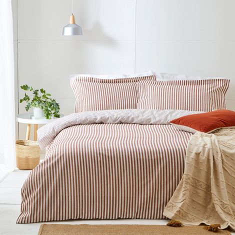 Parure De Lit en Coton Linge de lit rayé réversible Ultra Doux Pécan Taille UE Simple 137x200cm (1/2)