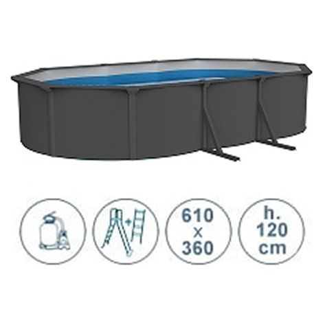 Piscina fuori terra in acciaio ACQUAMARINA grigia 610x360x120 cm