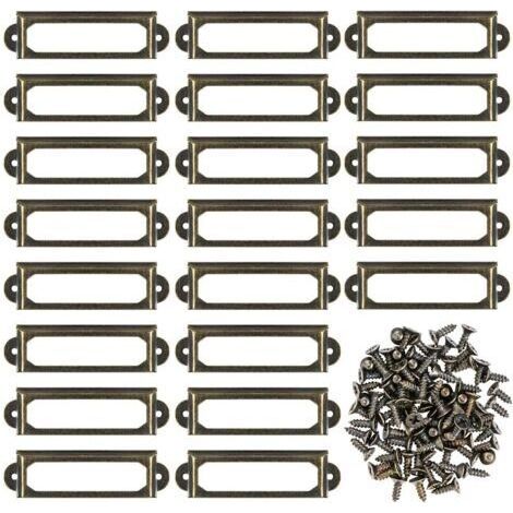Pair Lot de 50 porte-étiquettes en métal avec vis pour meubles, tiroirs, armoires, cartes, plaques de nom pour bureau, bibliothèque, étagères - Bronze (S-59 x 17 mm) H64 (1/5)