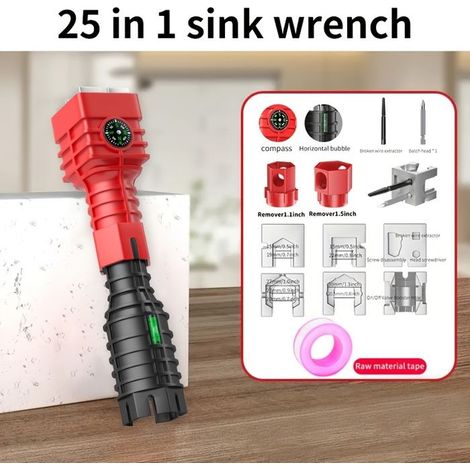 Kit de réparation de robinets 25-en-1 — Clé multifonction pour lavabo — Outils de réparation pour robinets de salle de bain (1/4)