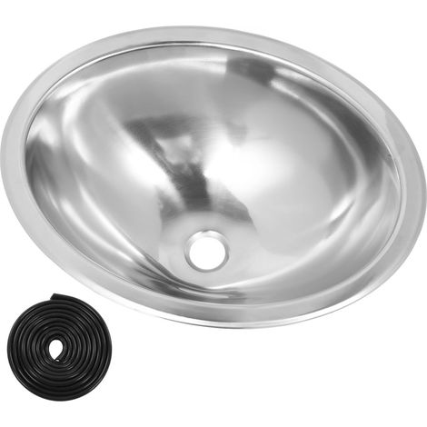 Évier ovale rond en acier inoxydable 446, 346x150mm, RV 304, bain de lavage des mains avec sortie d'égout de 40mm, pour bateau, caravane, camping-car (1/5)
