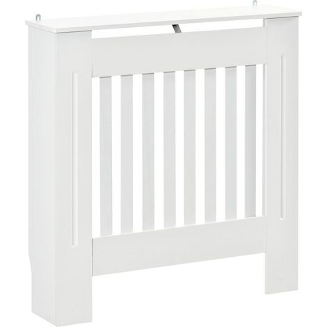 Cache-radiateur, grille de ventilation verticale à lamelles, 78 cm (L) x 19 cm (l) x 81 cm (H), bois blanc (1/5)
