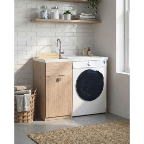 Mobile coprilavatrice Brilla Dx - Con 1 anta e lavatoio Contenitore salvaspazio per bagno e lavanderia - Lavatrice non inclusa - Virginia - 109x93x60 cm (1/3)