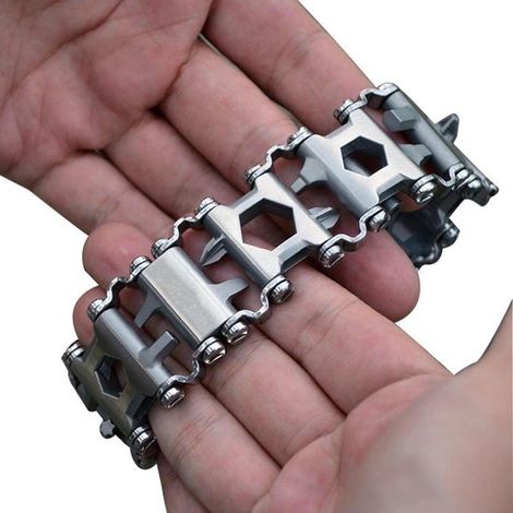 Multifunktionales Outdoor-Werkzeugarmband Schraubendreher Dosenöffner Flaschenöffner Schraubenschlüssel 29-in-1-Armband aus Edelstahl Tragbar