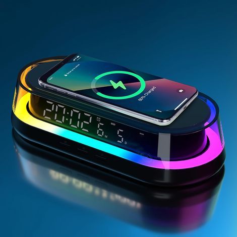 Lampe de réveil LED,Lampe de Chevet avec Station de Chargeur sans Fil,Réveil Lumineux 3 Modes Intensité,Lampe Ambiance Intelligente RGB,Moderne Design Veilleuse pour Chambre Salon (1/5)