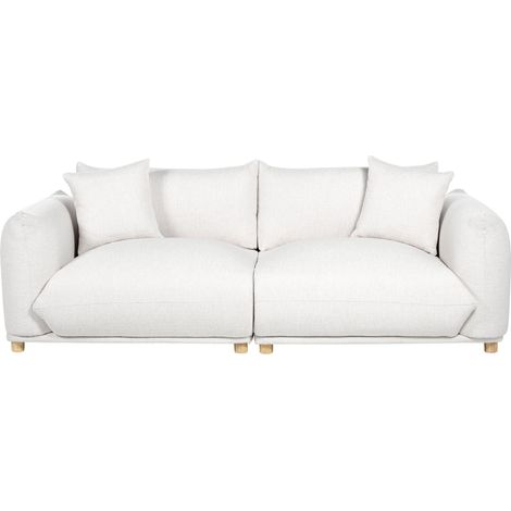 Canapé Moderne 3 Places en Tissu Rembourré avec Coussins en Tissu Blanc Cassé Luvos