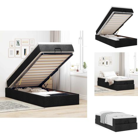 Ottoman-Bett mit Matratze Schwarz 100x200 cm Stoff - Ottoman-Bett - Ottoman-Betten - Bettrahmen - Bettgestell (1/5)