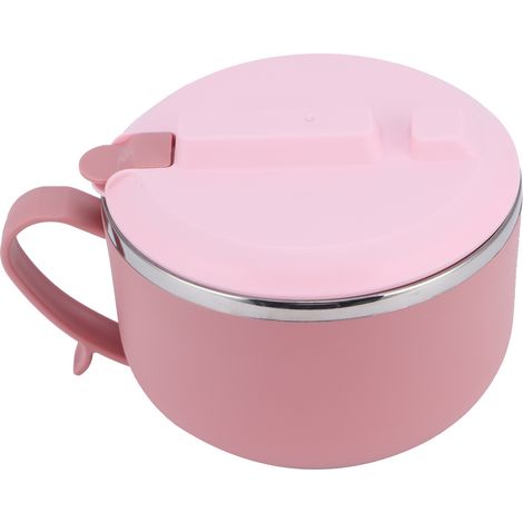 Bol à nouilles de riz avec couvercle 1200 ml, boîte à lunch isotherme anti-brûlure, ustensiles de cuisine (rose)