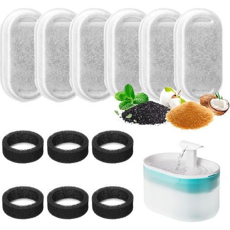 Set mit 12 Katzenbrunnenfiltern, Katzenbrunnenfilter, Petlibro-Filter, Verunreinigungen entfernen – 6 Aktivkohlefilter + 6 Schaumstofffilter (1/5)
