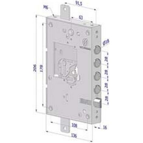 1PZ SERRATURA TRIPLICE APPLICARE PER PORTE BLINDATE NUDA SENZA CUORE INTERNO 28 25 - SX (2501SCR0328)