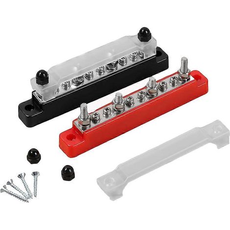 Bloc de distribution d'alimentation (2 pièces), barre omnibus professionnelle 150 A 12 V CC avec couvercle et vis, bornier pour barre omnibus de batterie (1/5)