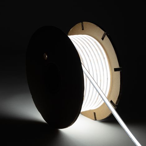 Bobina 50m Striscia LED Regolabile 220V WCOB Autorettificata 260LED/m 15W/m 1350lm SILICONE FLEX Larga 10mm IP65 Taglio 5cm 6000K Bianco Freddo (1/5)