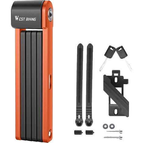 Candado plegable para bicicleta, protección antirrobo, fácil instalación, color naranja. (1/2)