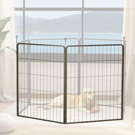 Lot de 2 panneaux clôture + 2 panneaux enclos 80 x 100 cm acier noir,modulable pour chiens de toutes tailles.