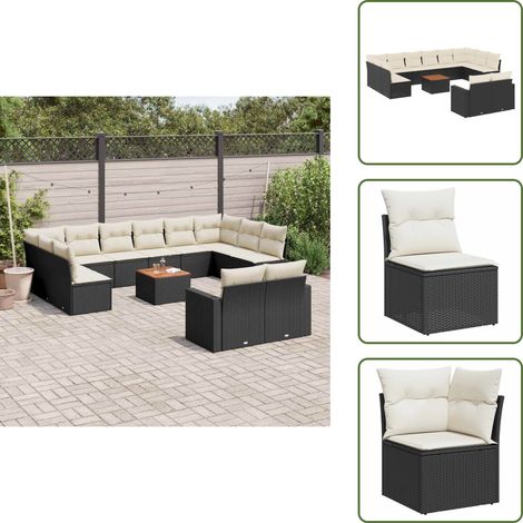 The Living Store 13-tlg. Garten-Sofagarnitur mit Kissen Schwarz Poly Rattan - Gartenmöbel Set - Esszimmergarnitur Outdoor - Lounge Möbel - Rattan Gartenset - Balkonmöbel (1/5)