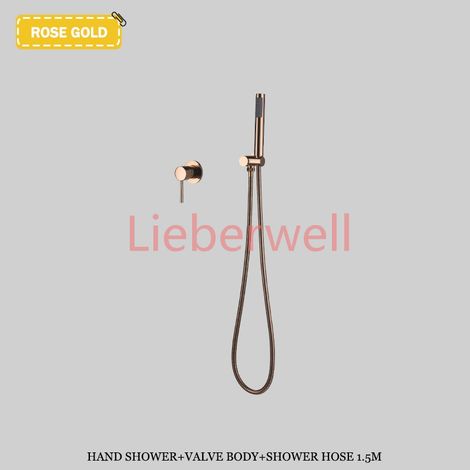 Ensemble de douche dissimulée mural BrushedGold avec mitigeur en laiton pomme de douche de pluie à main et robinet chaud-froid pour salle de bain (1/4)