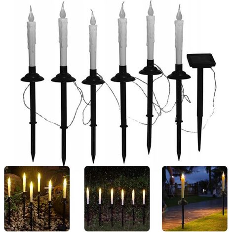 candele a LED ad energia solare con fiamma tremolante per sentieri, giardini e cortili, candele natalizie bianche (1/5)