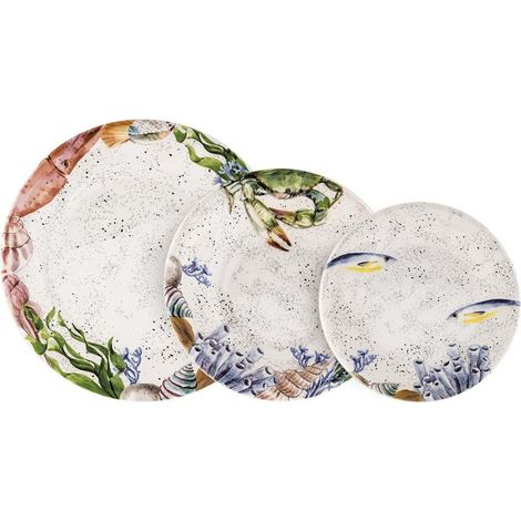 Service d'assiettes en céramique 18 pièces décor marin Ponza