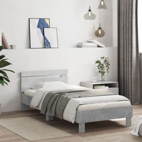 Cama con cabecero madera de ingeniería gris hormigón 90x200 cm