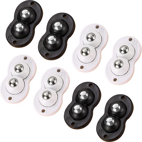 Ensemble de 8 mini roulettes pivotantes, Longziming, en plastique, capacité 15 kg, 5,2 x 2,8 x 0,5 cm, noir et blanc (1/5)