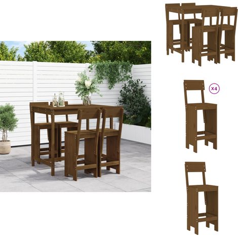 Ensemble de bar de jardin 5 pcs marron miel bois de pin massif - Ensemble De Bar De Jardin - Salon De Jardin - Mobilier De Jardin - Table De Bar - Tabourets De Bar (1/5)