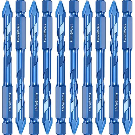 Broca helicoidal excéntrica de alta resistencia de mm, juego de 10 brocas de 1/4", broca excéntrica de alta resistencia con cabeza angular y hexagonal de 6,35 mm (1/5)