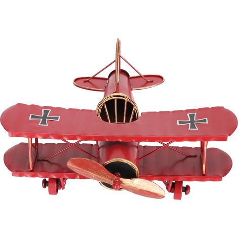 Avion Rétro en Métal Rouge - Décoration Murale Vintage pour Intérieur Salon ou Bureau (1/5)