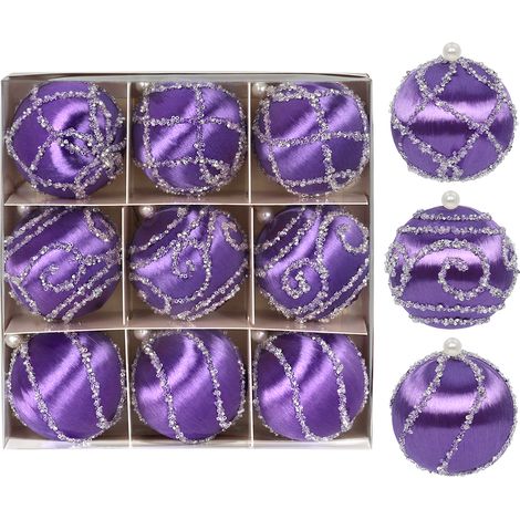 Set di palline per albero di Natale StarryLights: palline viola con decorazioni glitterate (1/5)