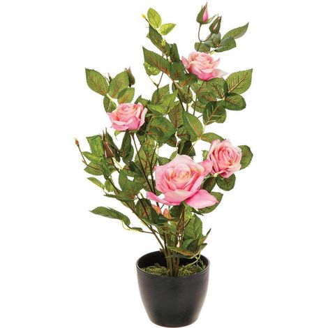 Pianta di rosa artificiale in vaso di cemento H50cm - Atmosphera créateur d'intérieur (1/5)