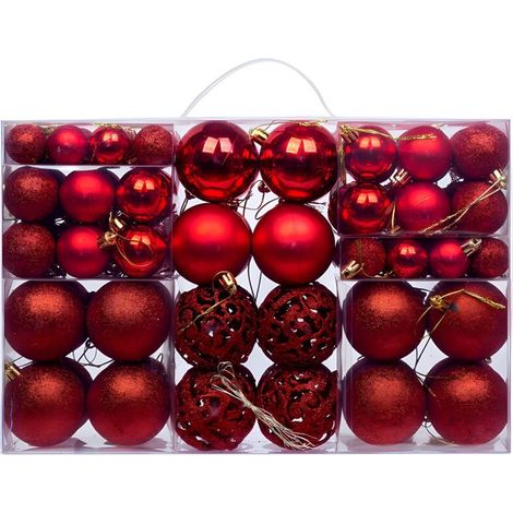 Dekorative Weihnachtskugeln mit Aufhängeringen, Set mit 100 Weihnachtskugeln (rot) (1/5)