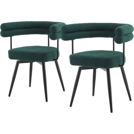 ML-Design Set di 2 Sedie da Sala da Pranzo Girevoli a 360° in Tessuto Teddy Verde Scuro, Poltrone da Soggiorno con Braccioli e Schienale Imbottito, Sedili Moderni Ergonomici con Gambe in Metallo