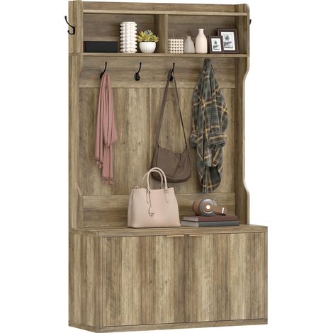 Coffre À chaussures 4 en 1, coffre moderne avec rangement pour vêtements, pour porte d'entrée ou dortoir, 100 x 38 x 172 cm, Roble