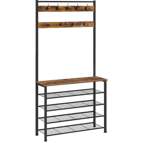 Coat Rack, Cloakroom, Hallway Cabinet with Shoe Rack, 5 Tiers, for Entryway, Industrial, Rustic Brown (1/5)