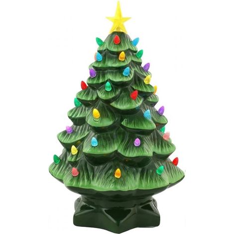 Christmas Tree - Ceramic - Hand Painted Vintage Decoration With Integrated Lights - Multicolored - 45 Cm Height (1/5)