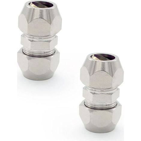 2 Pièces Raccord Olive Gaz, Argent Tuyau Pneumatique Raccord, Cuivre Nickelé Tube Double Droite Connecteur Rapide, Convient pour Plomberie, Compresseur D'air.(10mm) (1/4)