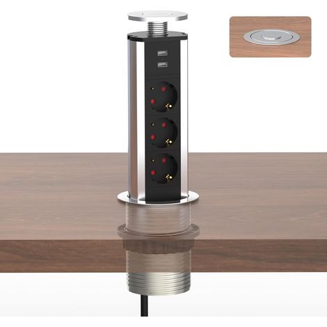Prise Escamotable Plan de Travail avec 3 Prises et 2 USB-A (1/5)