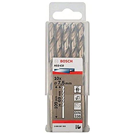 PRO Trapano a spirale in acciaio inossidabile HSS-Co, 7,5 x 69 x 109 mm, set da 10 pezzi