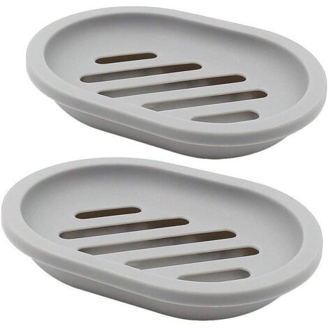 Set of 2 Soap Dishes, Soap Holder, Soap Saver, Travel Soap Dish, Easy Cleaning, Dry (Gray) (1/5)