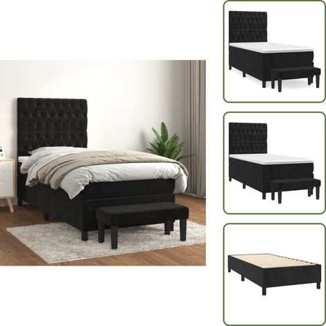The Living Store Giroletto a Molle con Materasso Nero 80x200 cm in Velluto - Materasso a molle