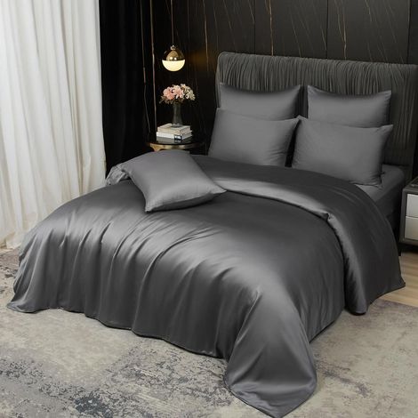 Bettwäsche-Set 200x200 cm aus Bambus Lyocell, kühlend & atmungsaktiv, Anthrazit