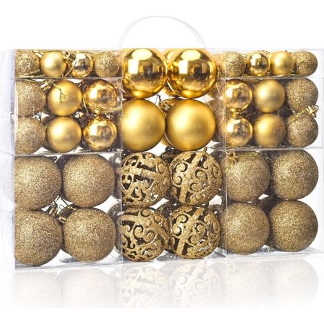 Christmas tree ornament set - For festive Christmas tree decorations - Shatterproof gold, 100 pieces