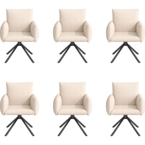 Juego de 6 sillas de comedor tapizadas en terciopelo beige, giratorias 360° con 4 patas de metal para sala, dormitorio y oficina (1/5)